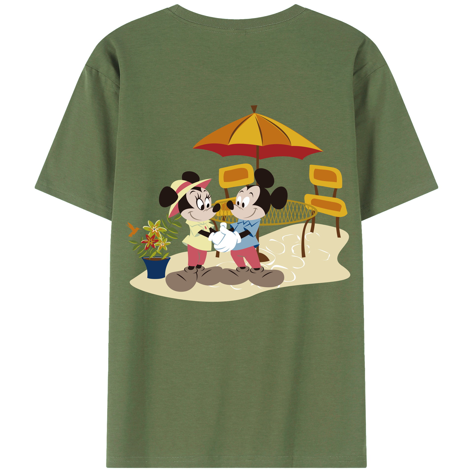 ミッキーマウス Mickey Mouse 綿100％ メンズ半袖Tシャツ（バックプリント） 通気性